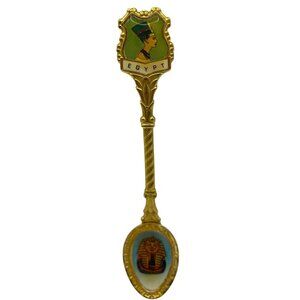 Vintage Egypt Souvenir Collectors Spoon W/ Pharaoh & Nefertiti Design Gold Tone